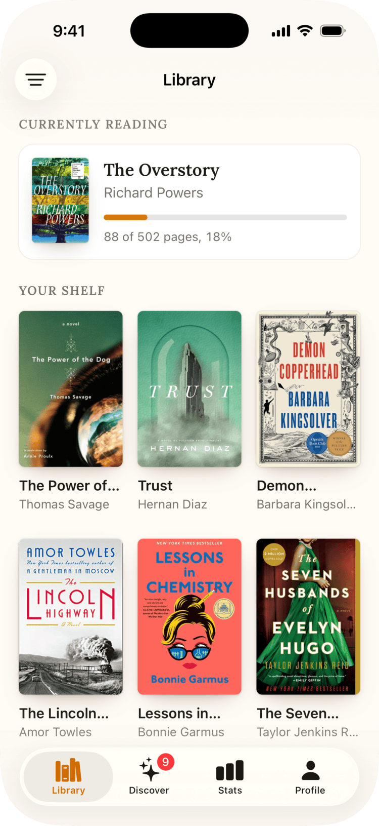 A demo app on iOS: a native navigation bar and tab bar around a Rails-rendered library screen