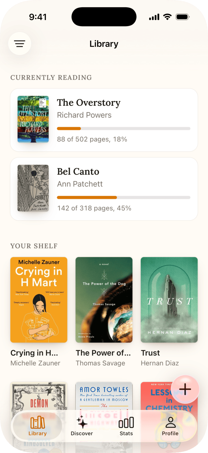 The Shelf demo on iOS, showing a native tab bar