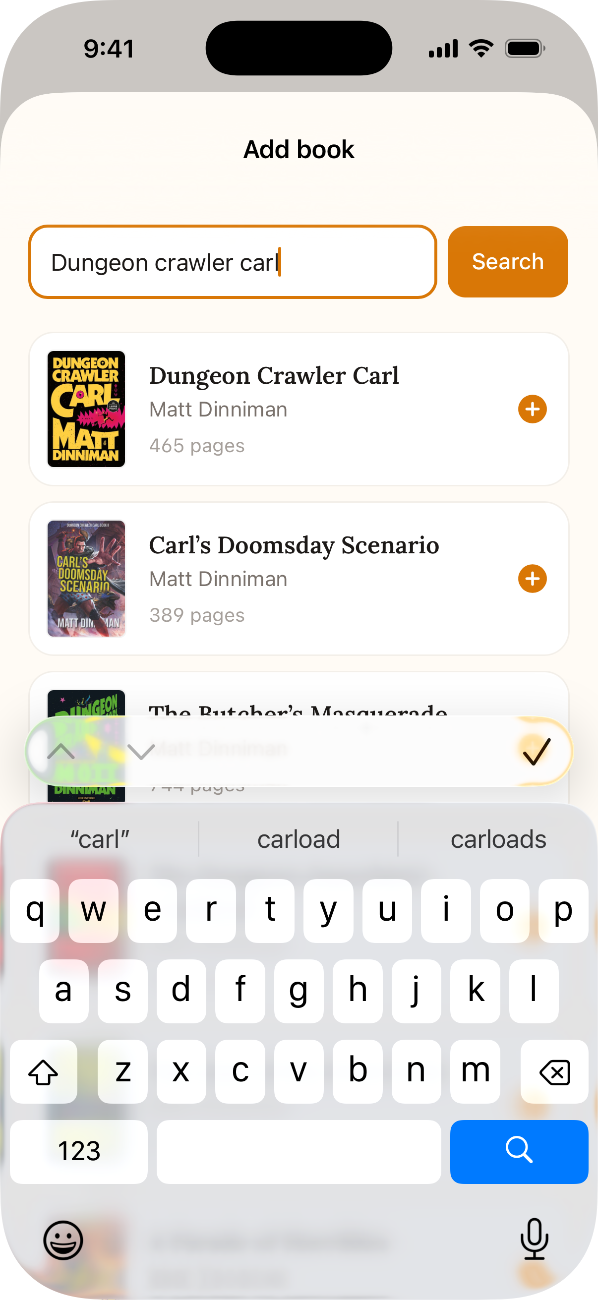 Demo app search screen with the native keyboard
