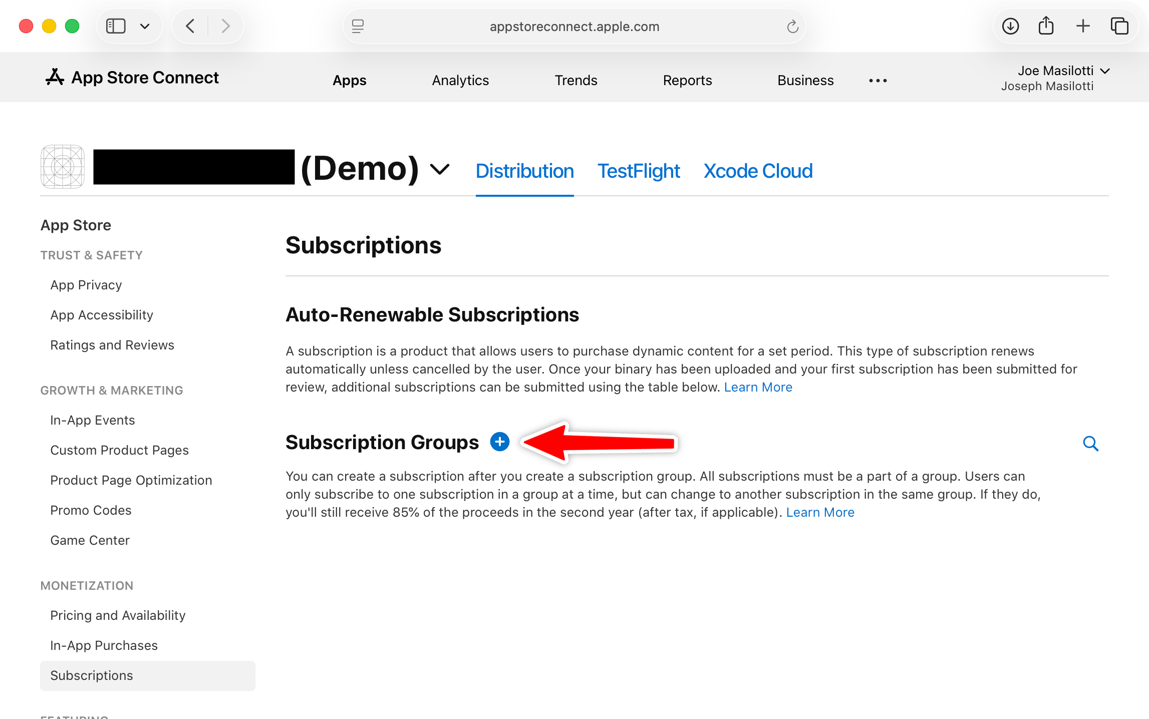 Creating a new subscription group