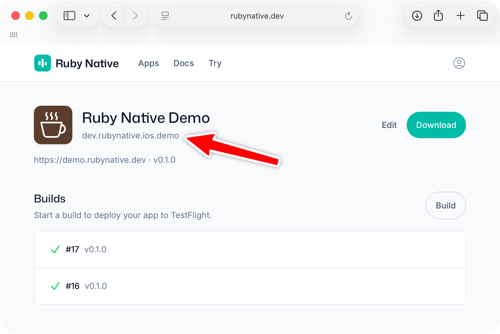 Bundle ID shown on the app page in the Ruby Native dashboard