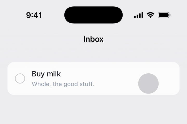 Completing a todo shows a native toast over the top of the app